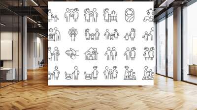 Family editable stroke outline icon set. Thin linear style icons Pack. Vector Illustration
 Wall mural