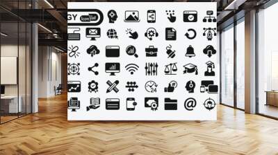 Information technology  icon set with IT network system, global internet, data center, communication, web site, social media,  business, e-commerce, support, computer and mobile device sign Wall mural