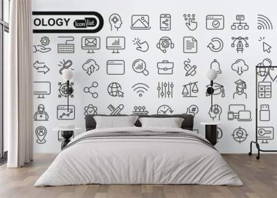 Information technology thin line icons set. Information Technology  icon collection. Programming, Network, Website, Process, Internet, Data, Technology symbol. Wall mural