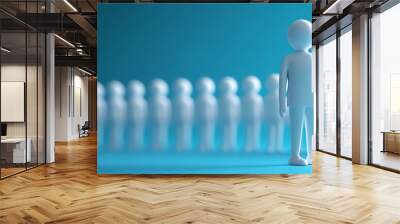 A group of 3D figures stands in unison, emphasizing teamwork and individuality against a soft blue background. Wall mural