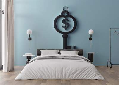 Artistic concept of a papercut silhouette of a key, intertwined with a dollar sign, minimalist and bold Wall mural