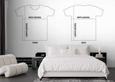 T-shirts size guide of unisex short sleeve sizing chart Table size Front and back views Vector illustration. Wall mural