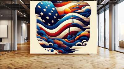 A colorful art of a flag american us Wall mural