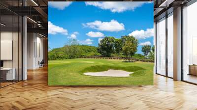 The sand Bungker in golf course with blue cloud sky background Wall mural