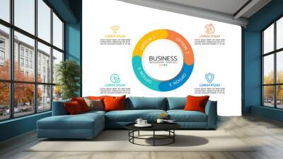 Circular diagram with 4 option placed around center. Concept of four stages of cyclic business process. Minimal infographic design template. Modern vector illustration for strategic planning. Wall mural