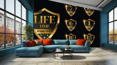 set of golden warranty logo,Vector golden warranty number. 7, 30, 3, 1, 2, 6, 5, 20,10, life time,logo design. vector illustration Wall mural