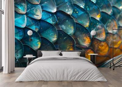 Blue and Gold Fish Scales Macro Photography Wall mural