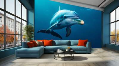 Dolphin Swimming in Deep Blue Sea Wall mural