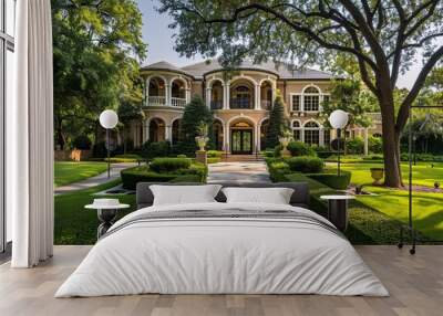 Elegant mansion with classic architectural style and lush landscaping Wall mural