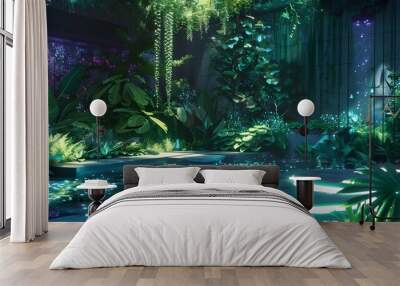 Enchanted Forest Interior with Glowing Lights Wall mural