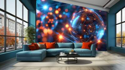 Global Network Connection with Abstract Lights Wall mural