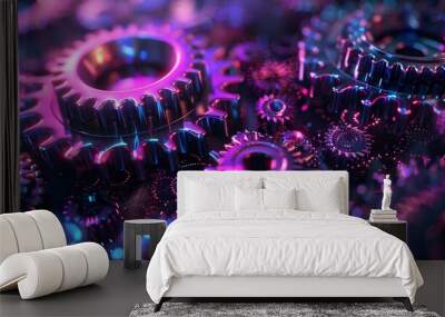 Interlocking Gears in Neon Hues Wall mural