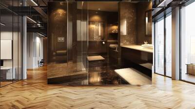 Luxurious Modern Bathroom with Marble and Glass Wall mural