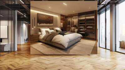 Modern Luxury Bedroom Interior Design with Walk-in Closet Wall mural