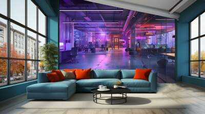 Modern Office Interior with Neon Lights and Futuristic Design Wall mural