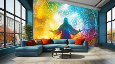 Mystical Figure in a Colorful Mandala Wall mural