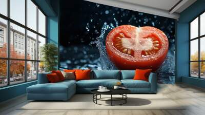 Water Splashing on a Fresh Tomato Wall mural