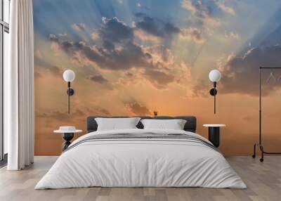 Bright orange sky and light of the sun. Wall mural