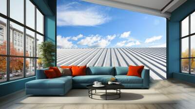 metal sheet roofing on commercial construction with blue sky Wall mural