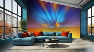 radial multicolored light rays, blurred background. Wall mural