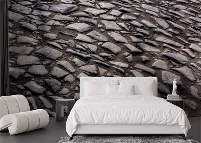 surface of an old stone road in the morning. Wall mural