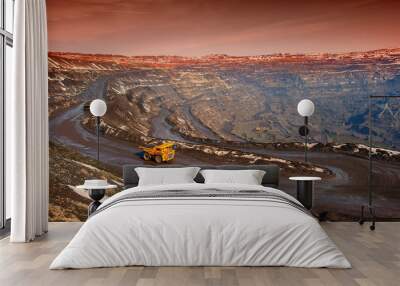 Truck in an Iron Ore Mine. Pit Ferric Horizon Open-pit Dump Geology Quarry Digger Road Web Banner Wall mural