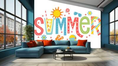 Hello summer hand drawn vector text illustration   Wall mural