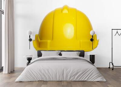 Yellow hard hat isolated on white background with clipping path. Side view. Wall mural