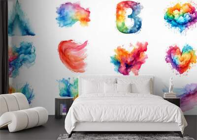 A collection of twelve vibrant and colorful abstract watercolor designs, perfect for artistic backgrounds and creative projects. Wall mural