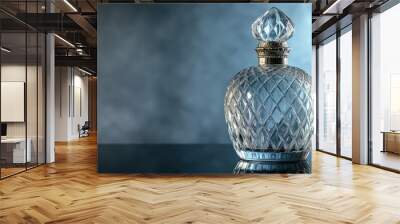 Elegant Crystal Perfume Bottle on Reflective Surface Wall mural