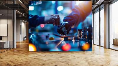 Engineer adjusting settings on a factory machine, precision work, concept Wall mural