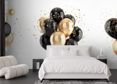 Set of black and gold party balloons isolated on transparent background Wall mural