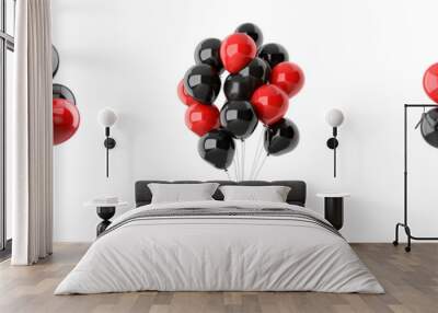 Set of black and red party balloons isolated on transparent background Wall mural