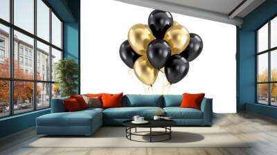 Set of gold and black party balloons isolated on transparent background Wall mural