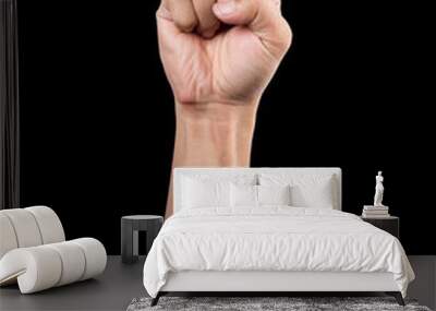 Human strength hand sign on black background Wall mural