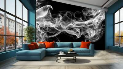 movement of fire design on black background. white smoke on dark Wall mural