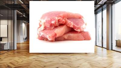 Raw pork cutlet on white background, Red meat pig Wall mural