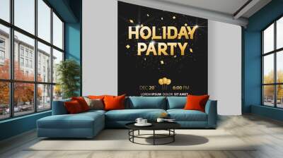  black holiday party and happy new year party invitation flyer design and greeting card template Wall mural