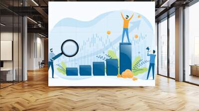 business people analytics and monitoring on business graph concept and business finance investment success concept.  flat vector illustration design for web landing page banner background. Wall mural