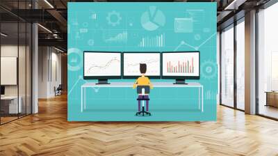 business people on monitor report graph and business analyze  Wall mural