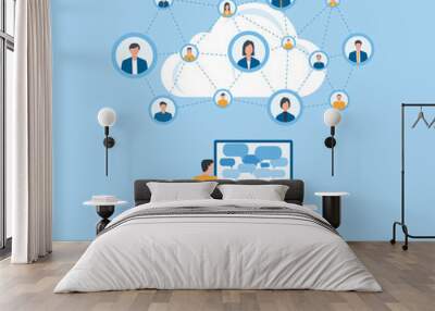 business people working online connection on cloud technology network and social network concept Wall mural