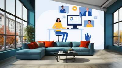 business smart working with online video conference meeting concept and business team working from anywhere with internet  technology. Wall mural