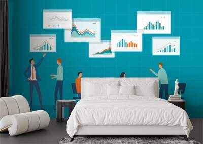 Business team meeting working analytics and monitoring financial report graph for planning concept Wall mural