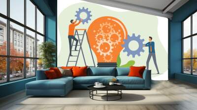 Business team working creative thinking for business marketing idea concept. two People hold gears with lightbulb to process and making innovation concept Wall mural