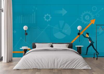 flat  business man direction graph and business finance  concept Wall mural