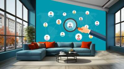 flat business marketing research concept and people on social network connection for online business.
 Wall mural