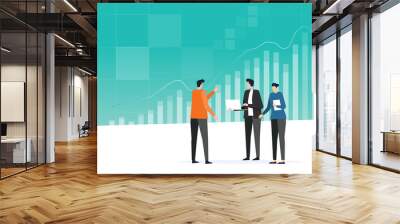 flat business team meeting working  analytics and monitoring investment finance plan on report graph dashboard concept Wall mural