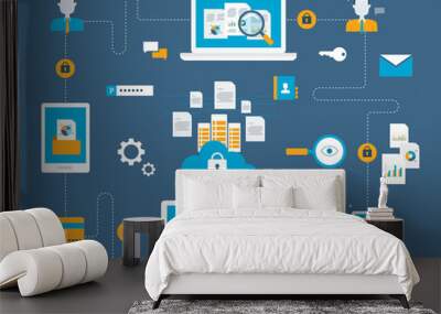 flat business technology internet cyber security design concept and data security concept
 Wall mural