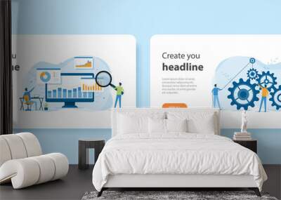 flat design web landing home page templates of Data analysis for business finance investment and Business process and business team working concept Wall mural