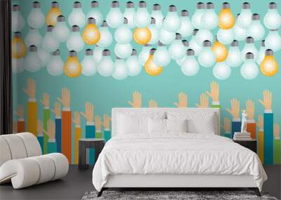 flat people business hand with light bulb for business creative thinking  idea concept .
business vote.business opinion and comment 
 Wall mural